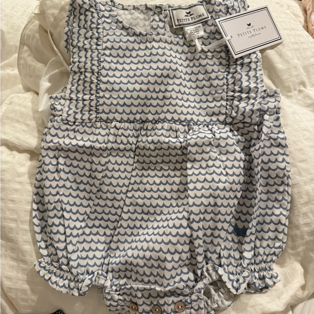 Petite Plume Blue Wave Pattern Bodysuit